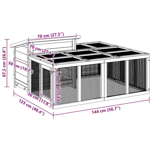 Küülikupuur välitingimustesse, männipuit ja vineer, pruun/roheline, 144 x 123 x 67,5 cm – 10