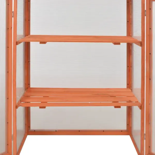 Puidust pruun minikasvuhoone 2 ukse ja 2 riiuliga, 75 x 47 x 109 cm – 8