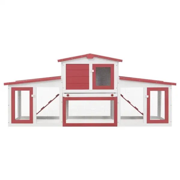Puidust kahekorruseline õue küülikupuur väikeloomadele, valge-punane, 201 x 45 x 85 cm – 4