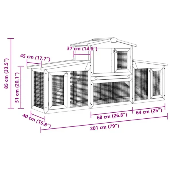 Puidust kahekorruseline õue küülikupuur väikeloomadele, valge-punane, 201 x 45 x 85 cm – 8