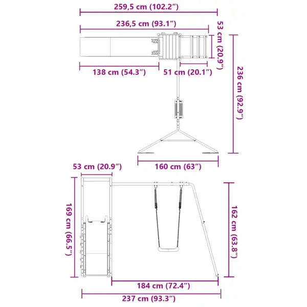 Ebatsuugapuidust õue mänguväljak mängutorni, kiige ja lainelise liumäega – 12