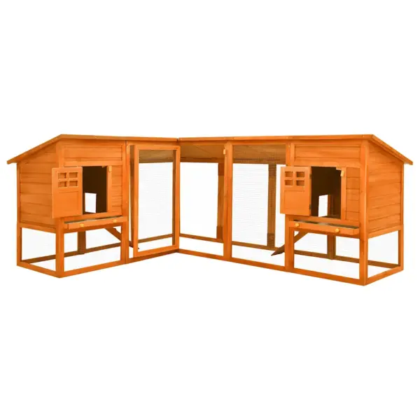 Õues kasutamiseks mõeldud küülikupuur suure jooksualaga, pruun kuusepuit, 250 x 192 x 105 cm – 2