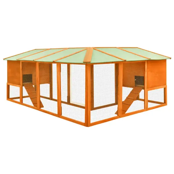 Õues kasutamiseks mõeldud küülikupuur suure jooksualaga, pruun kuusepuit, 250 x 192 x 105 cm – 4