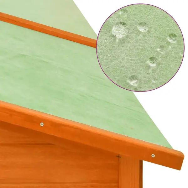 Õues kasutamiseks mõeldud küülikupuur suure jooksualaga, pruun kuusepuit, 250 x 192 x 105 cm – 5