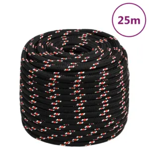 Punutud polüpropüleenist paadiköis, must, 16 mm, 25 m