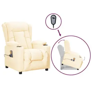 Püstitõusmist toetav elektriline massaažitool 6-punkti vibratsiooniga, kreemjas kunstnahk