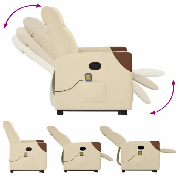 Püstitõusmist toetav massaažitool 6-punkti vibratsioonmassaažiga, kreemjas ja pruun kangas – 8