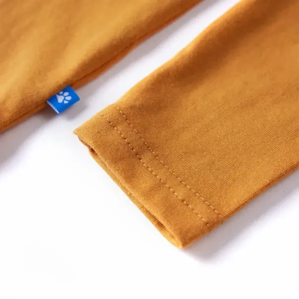 Pikkade varrukatega puuvillane lastesärk hundipildiga, tume ooker, suurus 104 – 5