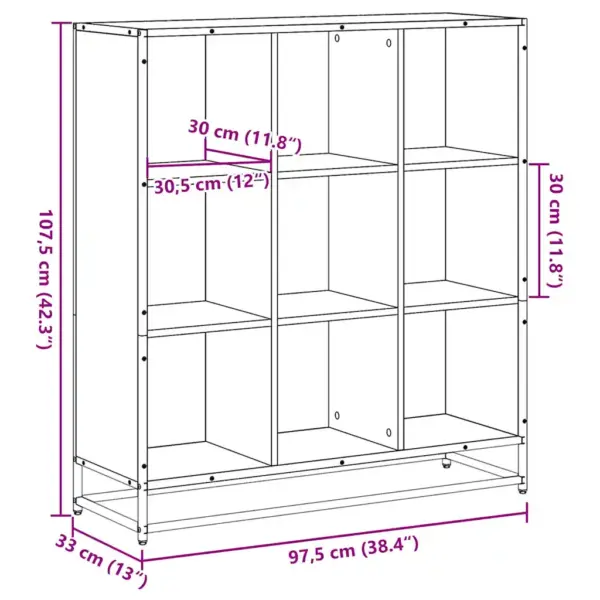 Raamaturiiul 9 avatud sektsiooniga, Sonoma tamm, metallraamiga, 97,5 x 33 x 107,5 cm – 9
