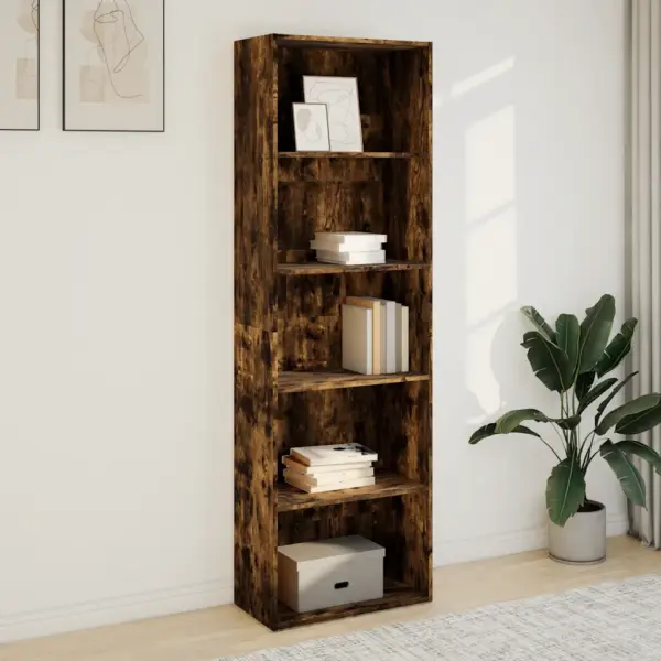 Raamaturiiul avatud riiulitega, suitsutatud tamme tooni tehispuit, 60 x 30 x 189 cm – 3