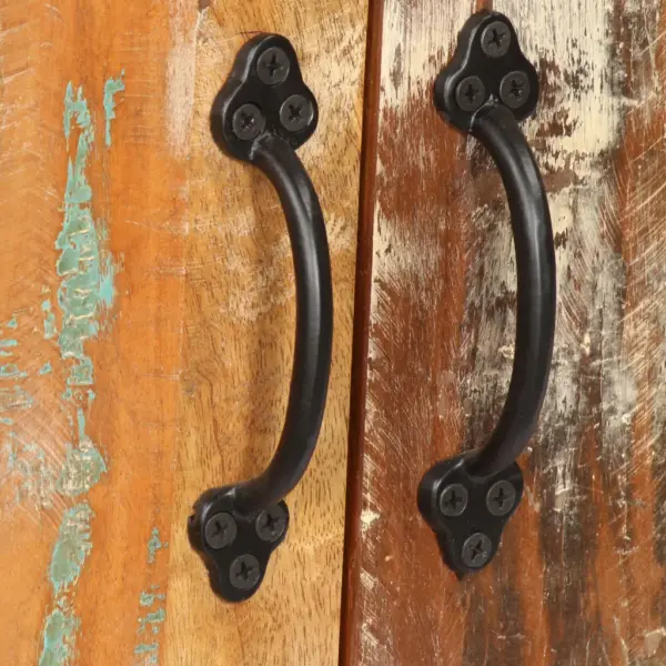 Taaskasutatud täispuidust raamaturiiul 2 uksega kapiga, 6 sektsiooniga, 60 x 35 x 180 cm, mitmevärviline – 5