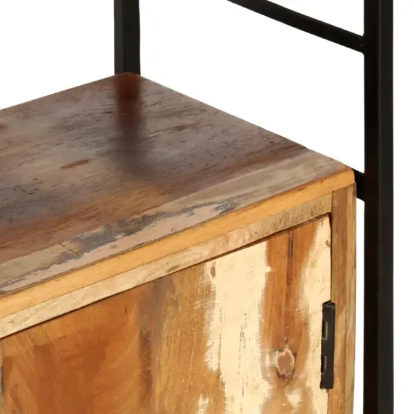 Industriaalne raamaturiiul 3 riiuli ja 2 uksega, taaskasutatud puit ja metallraam, 80 x 30 x 180 cm – 8