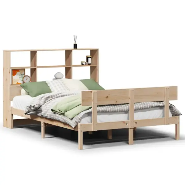 Raamaturiiuliga voodiraam jalutsi ja liistudega põhjaga, männipuit, 150 x 200 cm, pruun – 2