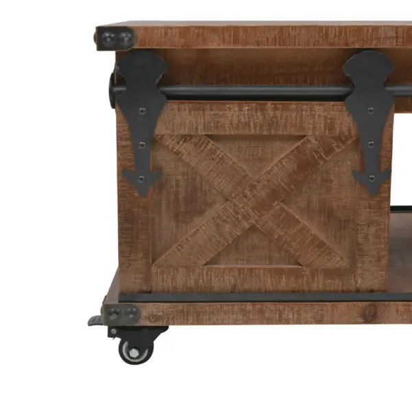 Ratastega kuusepuidust kohvilaud liugustega, pruun, 91 x 51 x 38 cm – 7