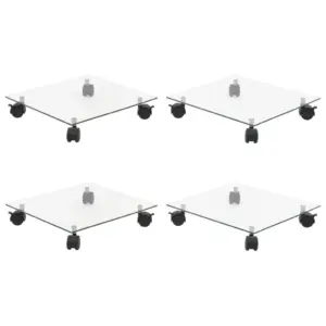 Ratastega kandiline taimealus, 4 tk, karastatud klaas, 35 x 35 cm