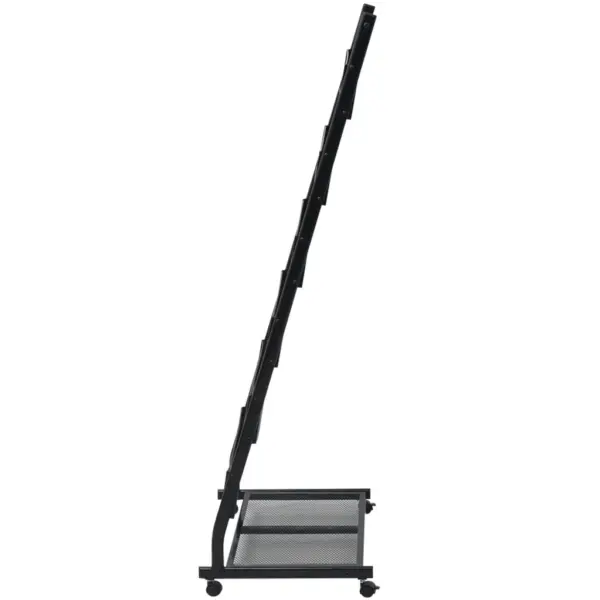 Ratastel ajakirjade ja brošüüride hoidik, 6 A4 riiuliga, must teras, 47,5 x 43 x 133 cm – 2