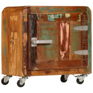 Ratastel öökapp taaskasutatud puidust, mitmevärviline, 50 x 30 x 50 cm