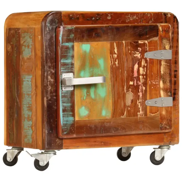 Ratastel öökapp taaskasutatud puidust, mitmevärviline, 50 x 30 x 50 cm – 11