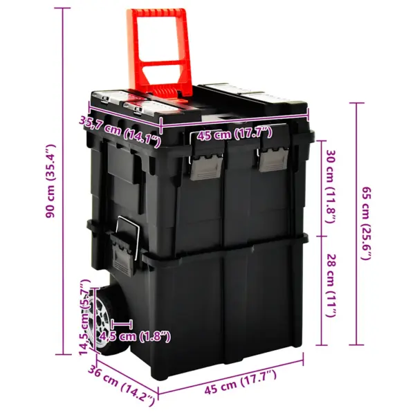 Ratastel tööriistade organiseerimiskäru organiseerijatega kaanel, must ja oranž, plast, 45 x 36 x 90 cm – 7