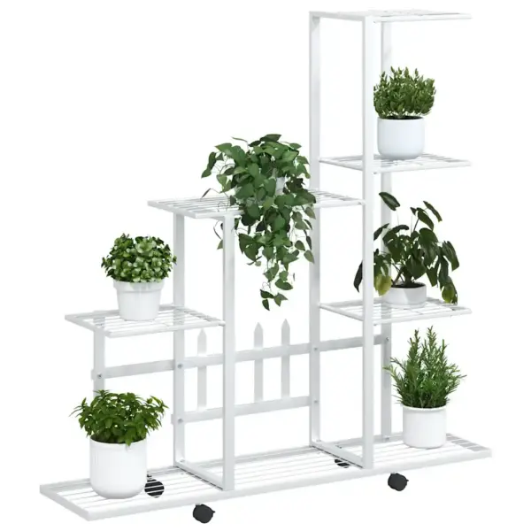Ratastel mitmetasandiline lillealus, valge metall, 94,5 x 25 x 92,5 cm – 4