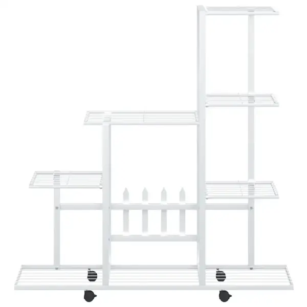 Ratastel mitmetasandiline lillealus, valge metall, 94,5 x 25 x 92,5 cm – 5