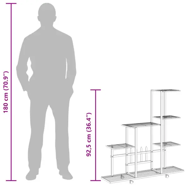 Ratastel mitmetasandiline lillealus, valge metall, 94,5 x 25 x 92,5 cm – 10