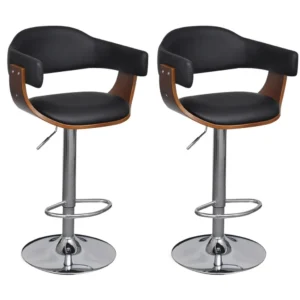 Reguleeritavad baaripukid käetugede ja seljatoega, 2 tk, kunstnahk, painutatud puitraamiga, must/pruun