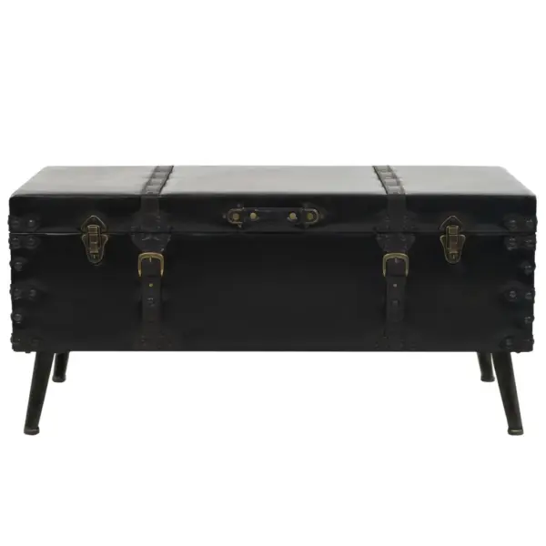 Reisikirstu stiilis must kohvilaud panipaigaga, MDF, kunstnahk ja teras, 102 x 51 x 48 cm – 2
