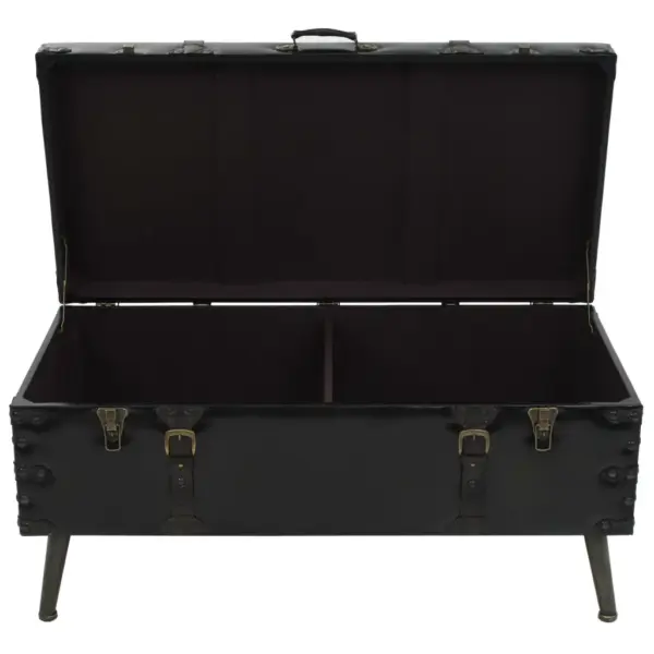 Reisikirstu stiilis must kohvilaud panipaigaga, MDF, kunstnahk ja teras, 102 x 51 x 48 cm – 6