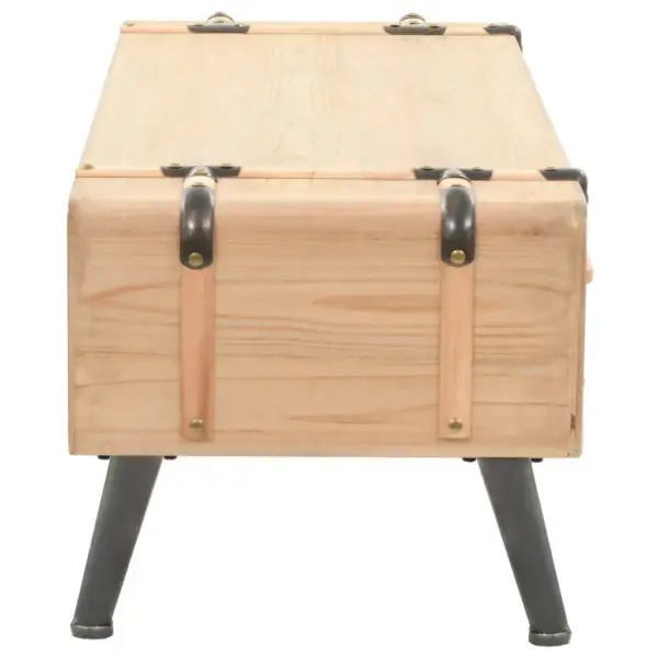 Retro telerikapp kohvrikujulise disainiga, kuusepuit ja teras, 2 sahtliga, pruun, 120 x 33 x 35 cm – 5