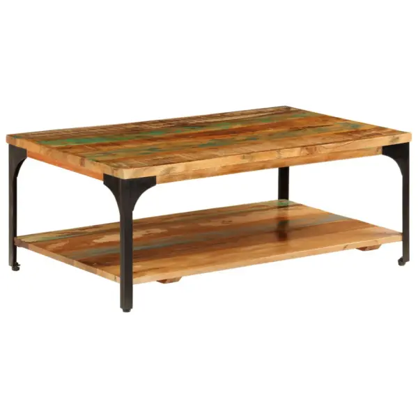 Riiuliga kohvilaud taaskasutatud täispuidust ja terasraamiga, 100 x 60 x 35 cm – 12