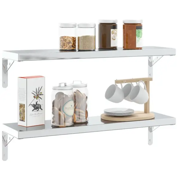 Riiulikandurid 4 tk, hõbedane roostevaba teras, 20 x 2,5 x 14 cm – 4