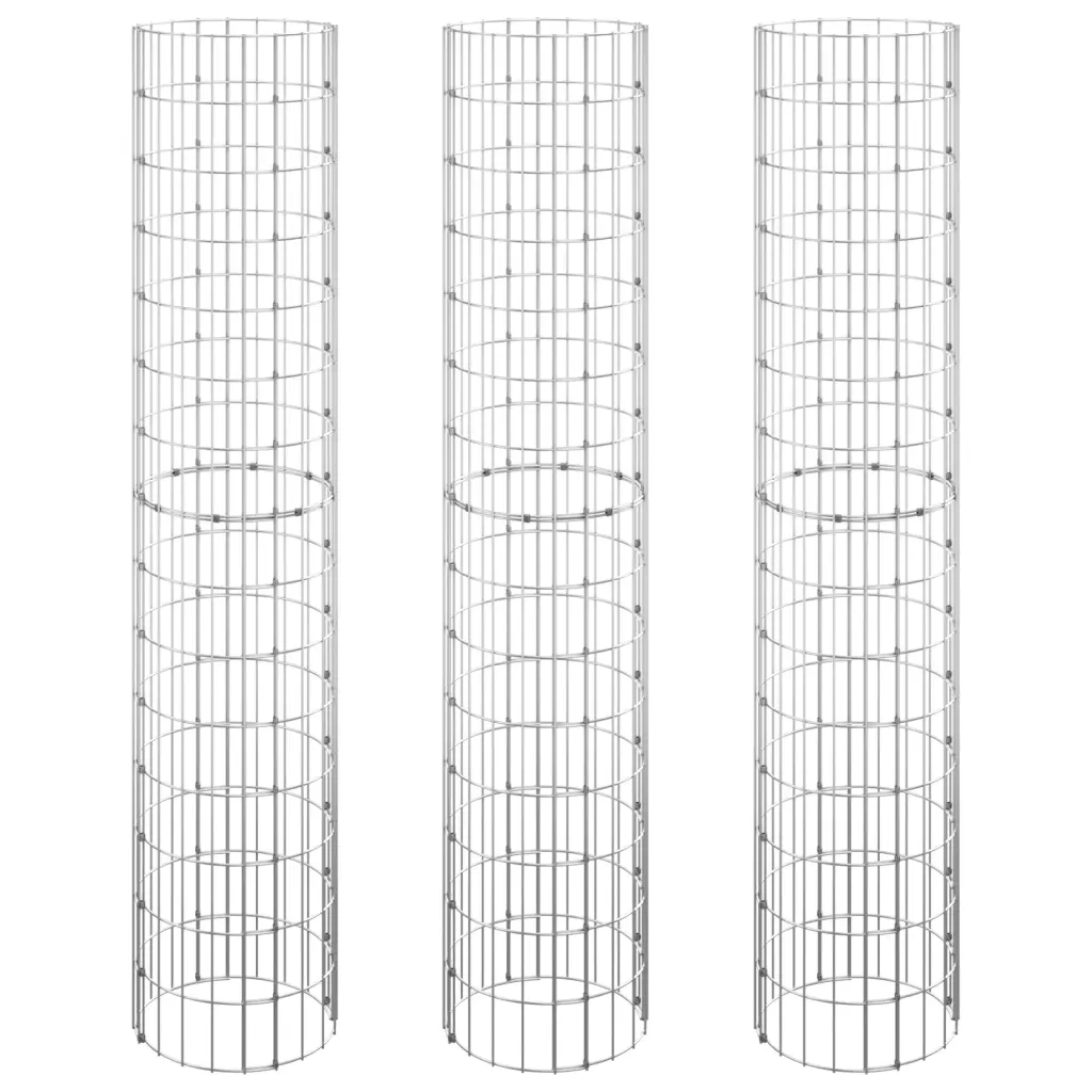 Ringikujulised gabioon-taimelavad, 3 tk, tsingitud teras, hõbedane, Ø 30 x 150 cm