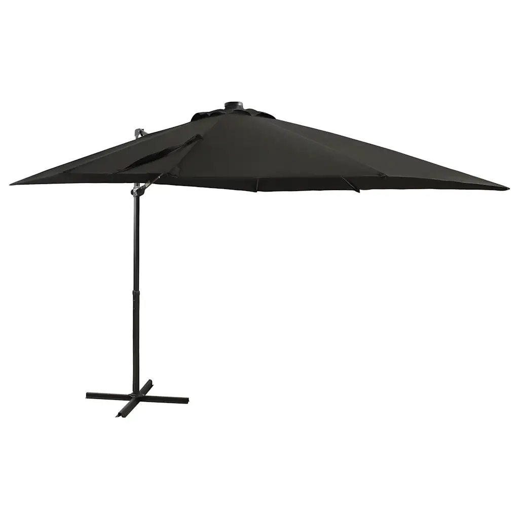 Rippuv aia päikesevari LED-valgustusega, must, 250 cm, alumiiniumpostiga