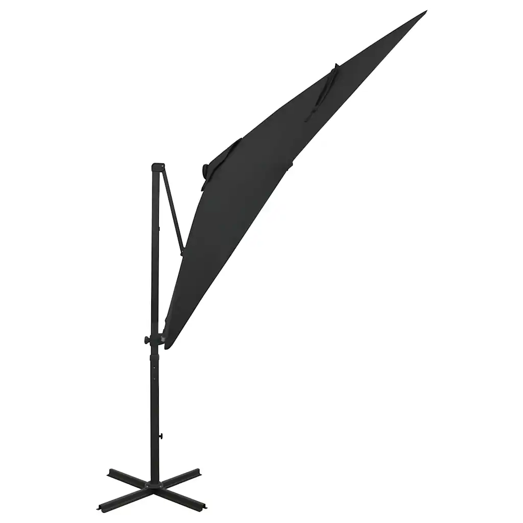 Rippuv aia päikesevari LED-valgustusega, must, 250 cm, alumiiniumpostiga