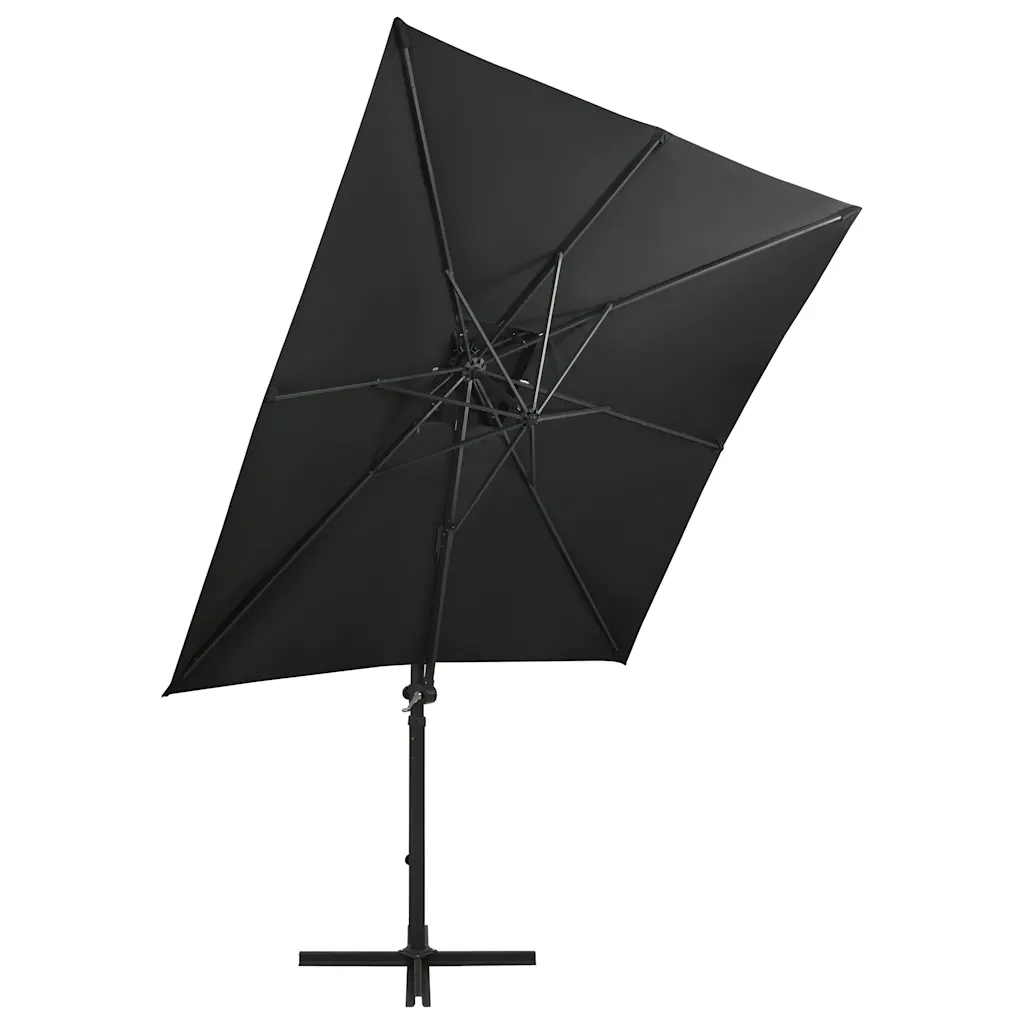 Rippuv aia päikesevari LED-valgustusega, must, 250 cm, alumiiniumpostiga