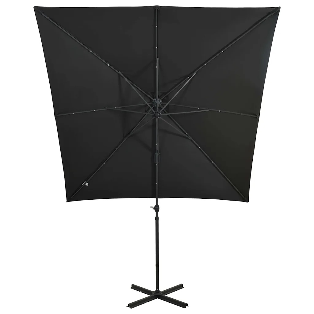 Rippuv aia päikesevari LED-valgustusega, must, 250 cm, alumiiniumpostiga