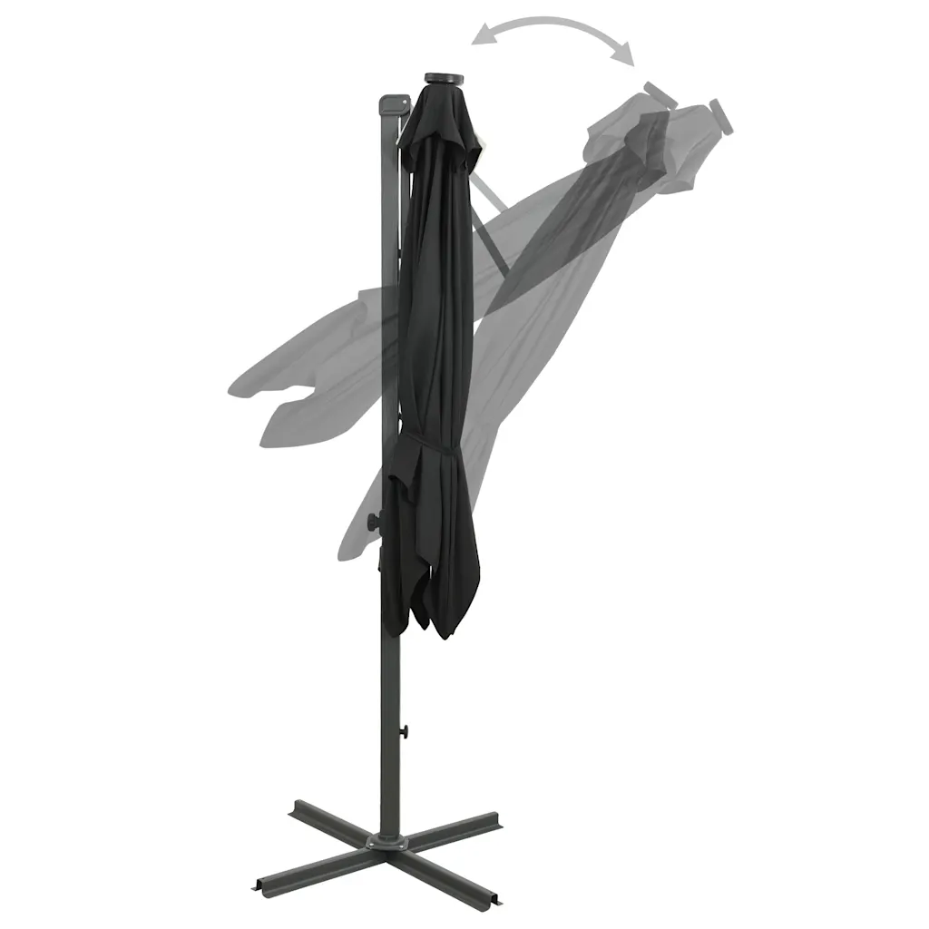 Rippuv aia päikesevari LED-valgustusega, must, 250 cm, alumiiniumpostiga