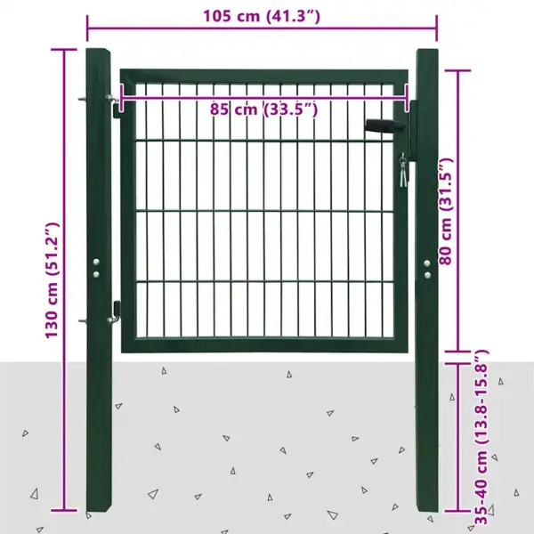 Roheline 2D aiavärav ühe lehega, pulbervärvitud teras, 106 x 130 cm – 6