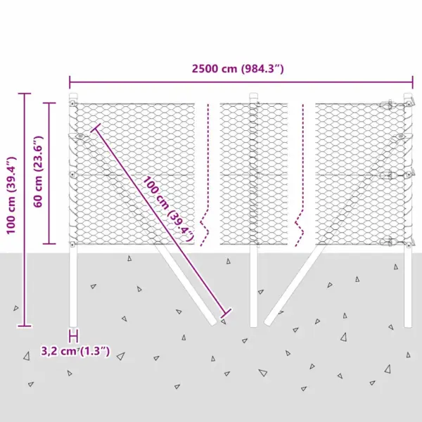 Roheline aiavõrgu ja aiapostide komplekt, teras ja PVC, 25 x 0,6 m, 25 mm silmasuurus – 13