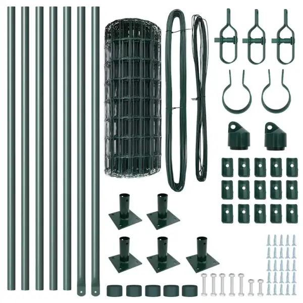 Roheline eurovõrkaiakomplekt postidega, teras ja PVC, 0,6 x 10 m – 7