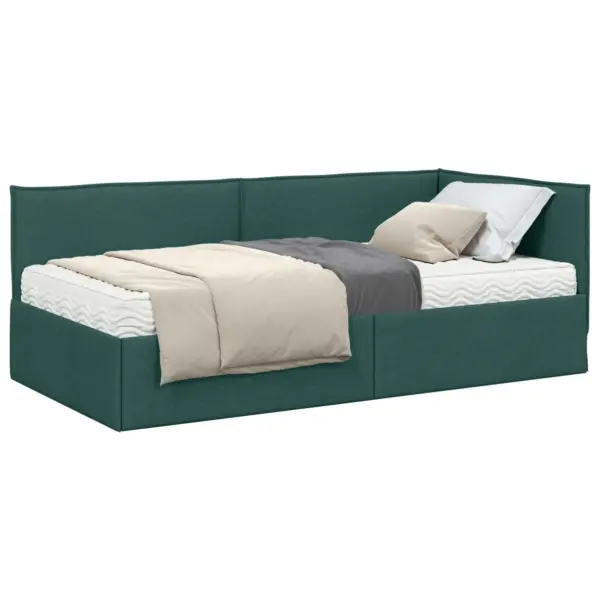 Roheline sametist nurgavoodi raam madratsiga, 100 x 200 cm – 2