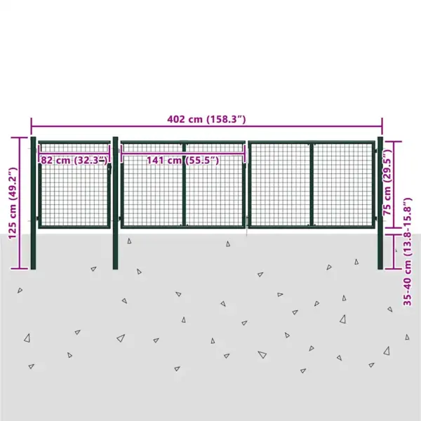 Roheline terasest aiavärav lukuga, võrktäitega, 400 x 75 cm – 5