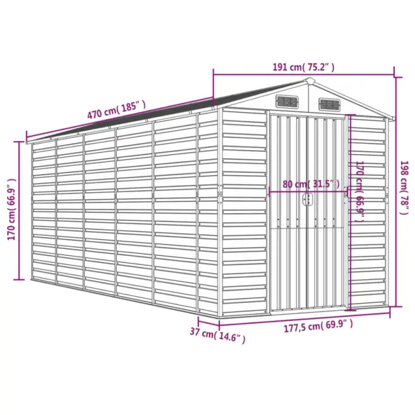 Roheline aiakuur tsingitud terasest, 191 x 470 x 198 cm – 12