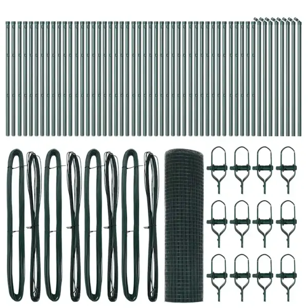 Roheline võrkaia komplekt postidega, 100 x 0,4 m, teras ja PVC, 19 x 19 mm võrk – 5