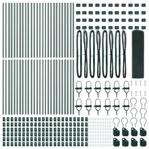 Roheline võrkaia komplekt postidega, 100 x 0,4 m, teras ja PVC, 19 x 19 mm võrk – 6