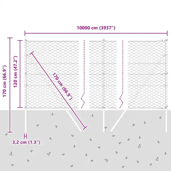 Roheline võrkaia ja aiapostide komplekt, 100 x 1,2 m, 50 mm võrk, teras ja PVC – 13