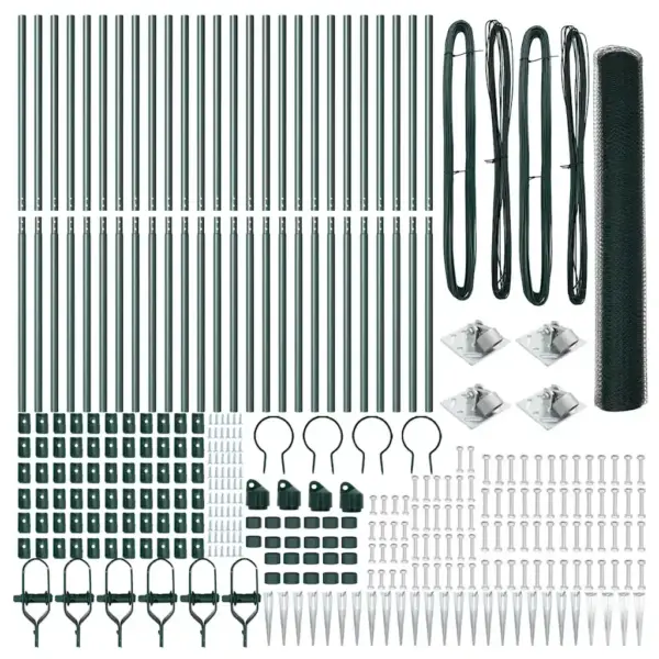 Roheline võrkaia komplekt postidega, teras ja PVC, 50 x 1,4 m, 13 mm silmaga – 5