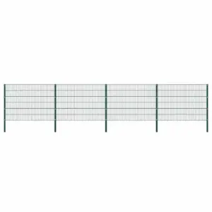 Võrkaia paneelide komplekt postidega, roheline pulbervärvitud raud, 12 paneeli, 6,8 x 1,2 m