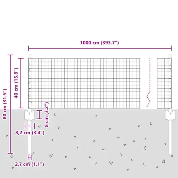 Roheline võrkaiakomplekt postidega, teras ja PVC, 0,4 x 10 m – 11